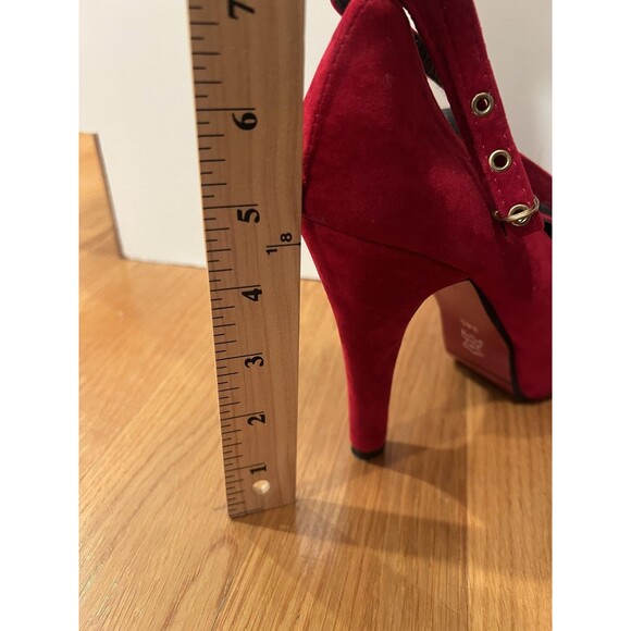 Dimanxi Platform Mary Jane Heels Womens Size 8 Red Faux Suede Ankle Strap Pumps - Picture 13 of 13